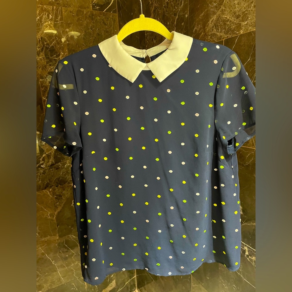 Cece Multicolored Polka Dot Blouse With Collar Size S